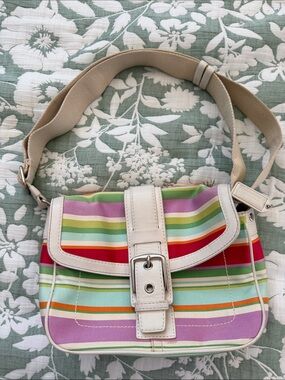 Coach Bag Striped Multicolor Crossbody Shoulder Bag - White Trim